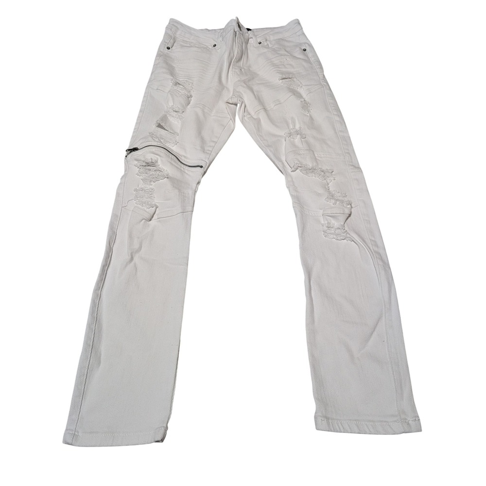 rue21 Jeans Mens 34x32 White Skinny Arc Supreme Flex Distressed Moto Ripped